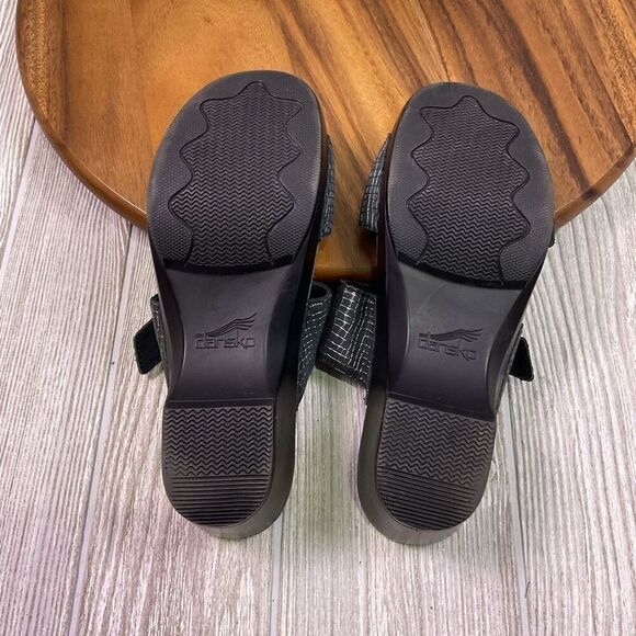 Dansko Women's EU 40 US 10 Leather Snake Print Wedge Open Toe Sandals Grey Black - Picture 10 of 12